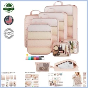 9-Piece Compression Packing Cubes Set for Travel with Toiletry Bags and Pouch