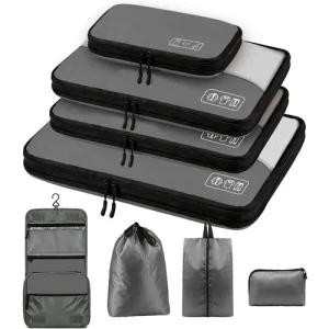 8-Piece Compression Packing Cubes for Travel with Double Zipper Gray