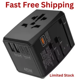 Universal Travel Adapter 45W PD Superfast Charger with 3 Type-C & 2 USB Ports