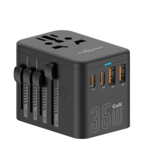 Worldwide Travel Adapter with 2 USB A, 2 USB C PD 35W Fast Charge, PowerFast